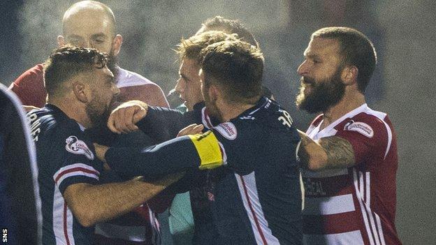 Hamilton and Ross County players clash