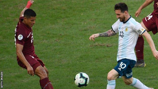 Ronald Hernandez couldn't prevent Venevuela losing 2-0 to Lionel Messi's Argentina in the Copa America last eight