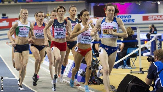Muir defended her 1500m and 3000m European Indoor titles in Glasgow