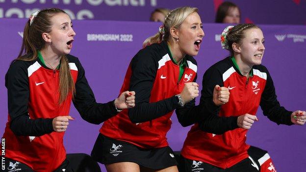 Wales table tennis players celebrate