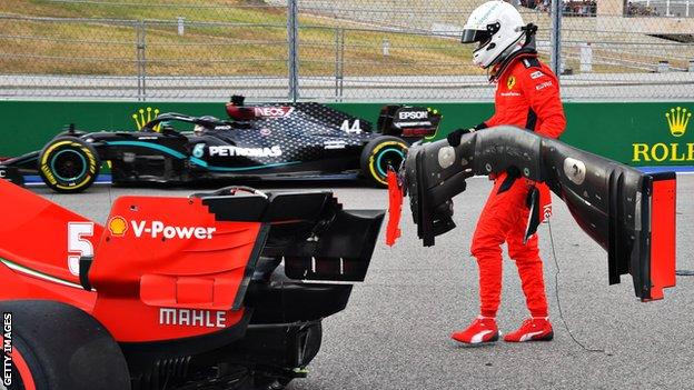 Lewis Hamilton drives by as Sebastian crashes out of Russian Grand Prix qualifying