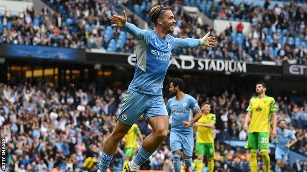 Manchester City 5 0 Norwich City Jack Grealish scores on home