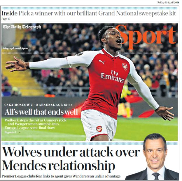 Telegraph back page on Friday