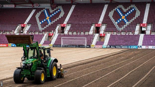 The Tynecastle surface being dug up