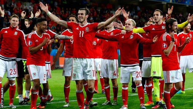 Gareth Bale leads Wales' celebrations after their Euro 2016 quarter-final win over Belgium