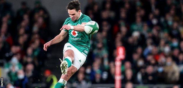 Joey Carbery kicks a penalty from halfway
