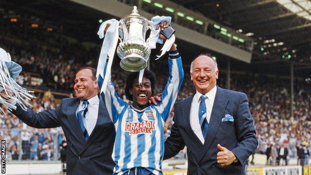 John Sillett (right) celebrates Coventry's 1987 FA Cup victory