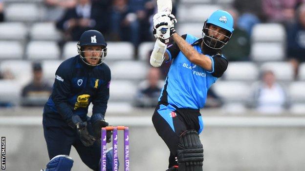 Moeen Ali plays an on-drive for Worcestershire