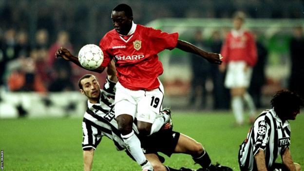 Dwight Yorke in action against Juventus