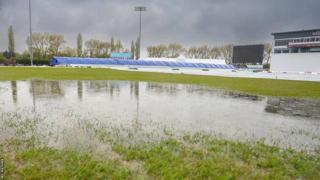Surface water on the outfield on the final day at Derby