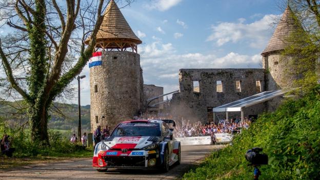 The Toyota Yaris of Elfyn Evans and co-driver Scott Martin at Rally Croatia 2023