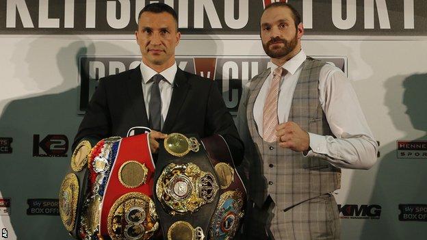 Tyson Fury, right, will attempt to become the first person to beat Wladimir Klitschko since 2004