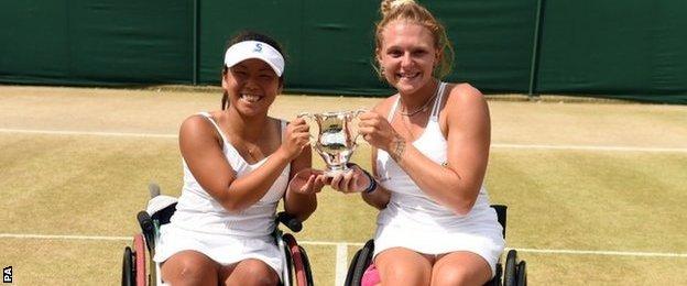 Yui Kamiji and Jordanne Whiley pose with their doubles trophy