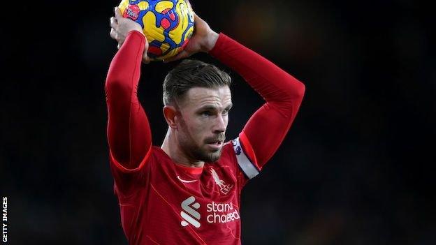 Jordan Henderson taking a throw-in for Liverpool