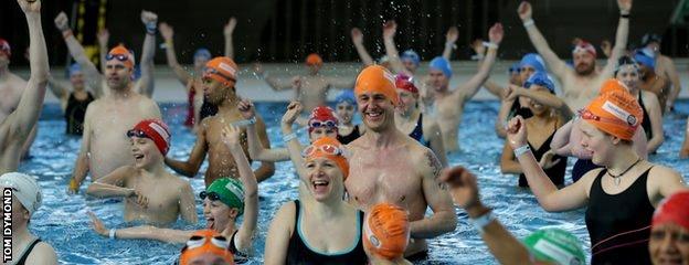 crowd of people swimming for Sport Relief