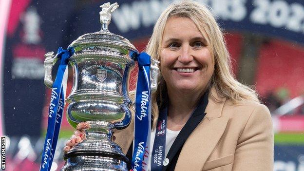 Emma Hayes with the FA Cup trophy