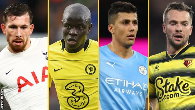 Pierre-Emile Hojbjerg (Tottenham), N'Golo Kante (Chelsea), Rodri (Manchester City), Tom Cleverley (Watford)