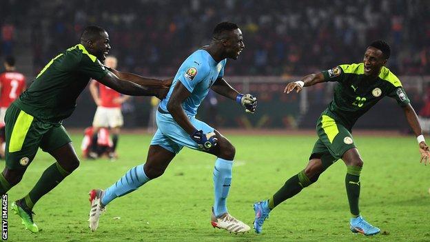 Senegal celebrate their penalty shootout win