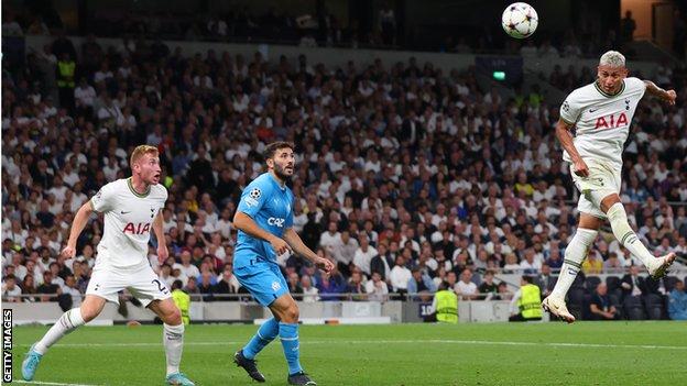 Tottenham's Richarlison scores the opening goal against Marseille in the Champions League