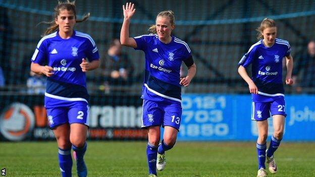 Birmingham City Ladies defender Marisa Ewers celebrates her goal against Arsenal Ladies