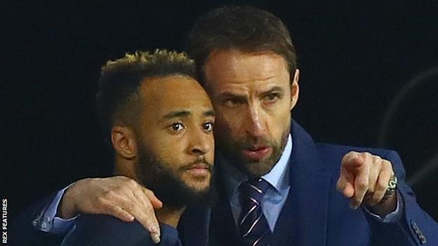 Nathan Redmond with England manager Gareth Southgate
