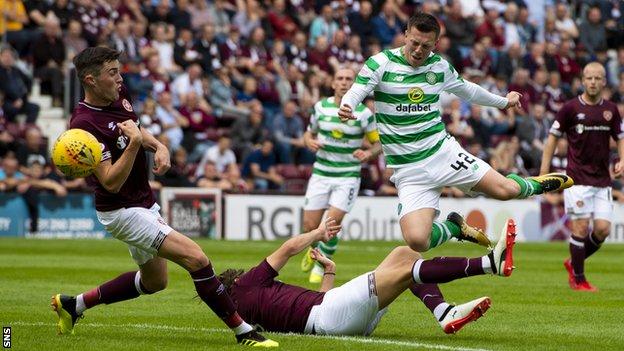 Callum McGregor in action for Celtic against Hearts