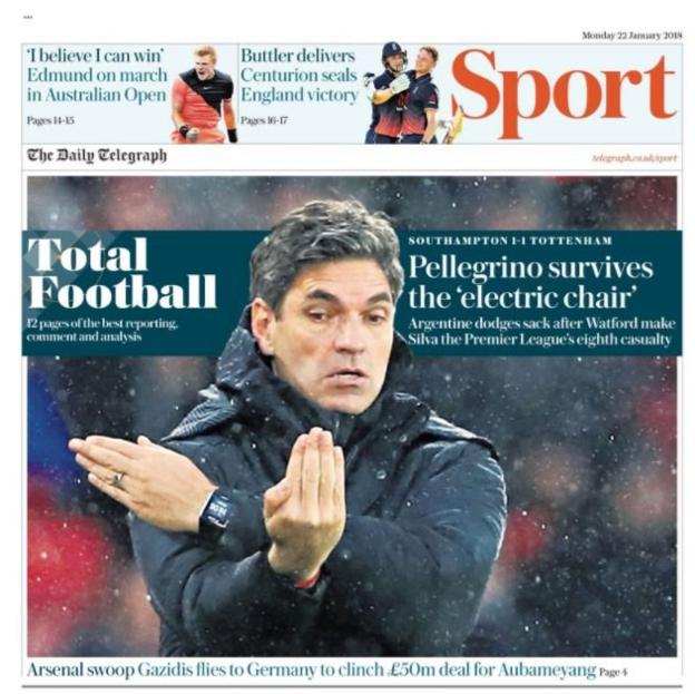 Monday's Telegraph sports pages