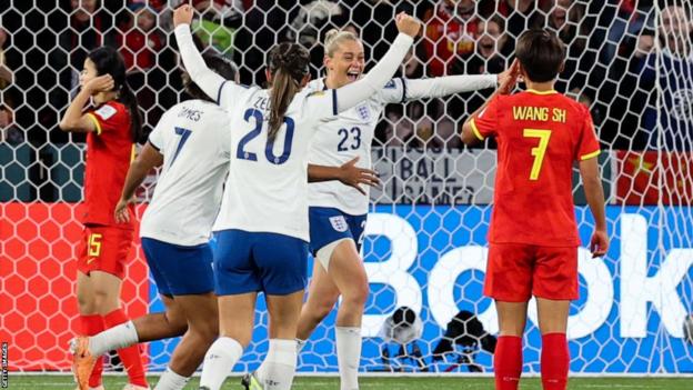 Alessia Russo celebrates scoring against China