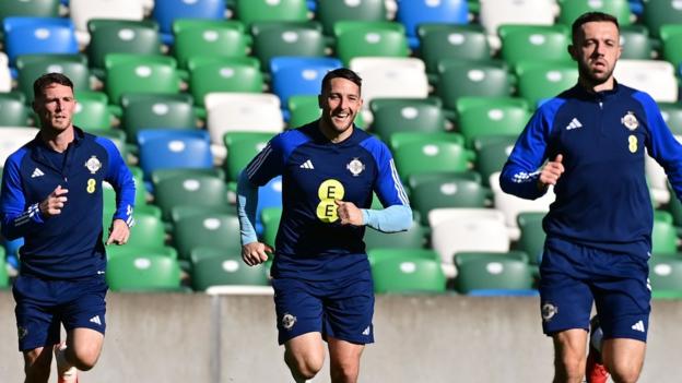 The Northern Ireland squad trained at Windsor Park on Friday ahead of Saturday's qualifier