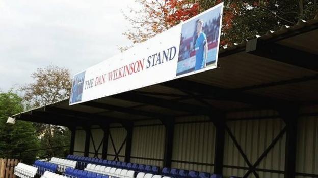 The Dan Wilkinson Stand at Shaw Lane's former ground before they moved to Sheerien Park in the summer. The club is awaiting planning permission to put the stand up at their current base