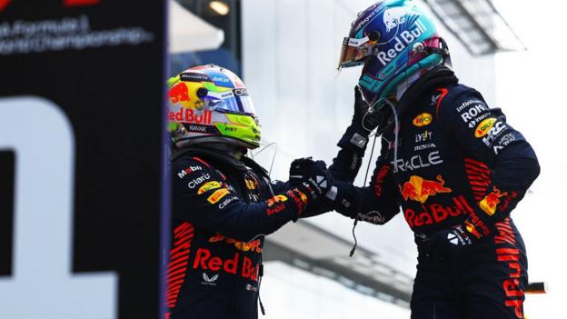 Max Verstappen and Sergio Perez celebrate one-two for Red Bull in Miami