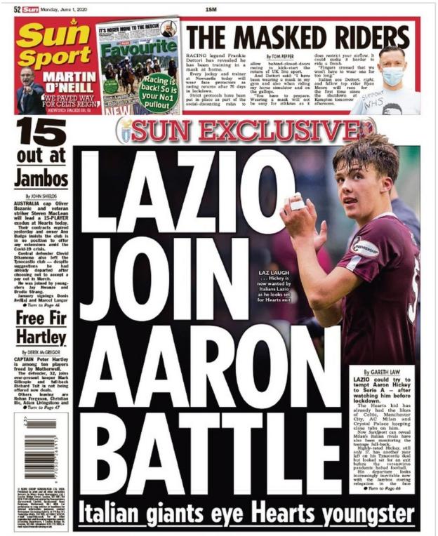 The Scottish Sun back page on 1 June 2020