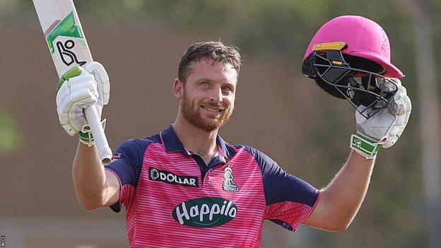 Jos Buttler celebrates his century for Rajasthan Royals