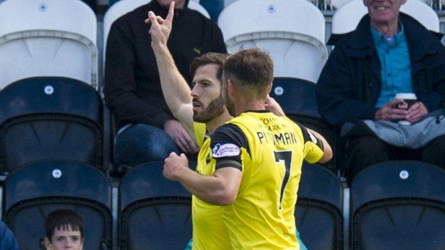 Livingston's Liam Buchanan celebrates