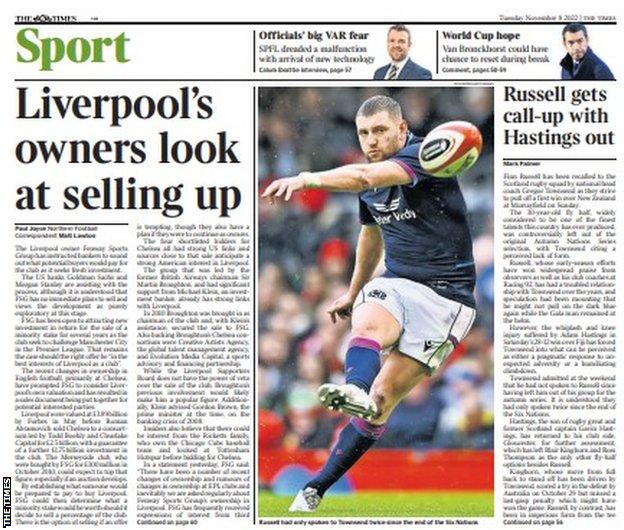 The back page of the Scottish edition of The Times on 081122