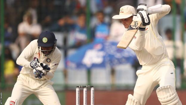 Peter Handscomb plays a shot on day one of the second India-Australia Test