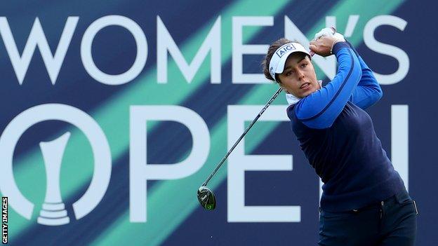 Georgia Hall tees off on day two of the Women's Open at Carnoustie