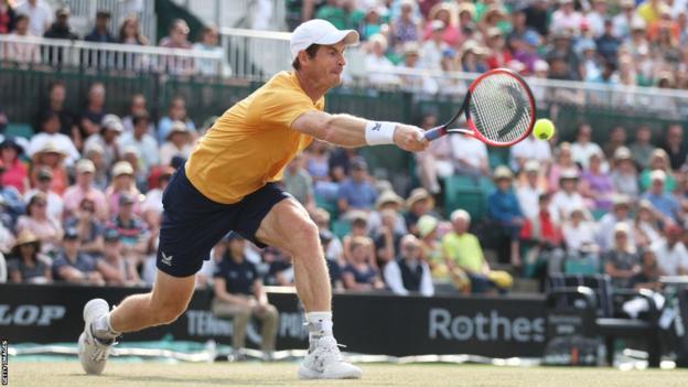 Andy Murray plays a forehand shot