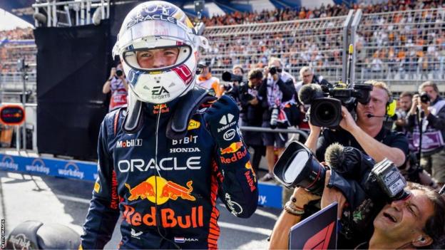 Max Verstappen celebrates pole at Zandvoort