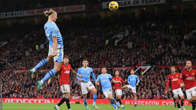 Erling Haaland scoring for Manchester City