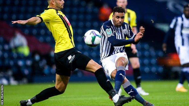 West Brom's Hal Robson-Kanu scores for West Brom against Harrogate Town in the Carabao Cup
