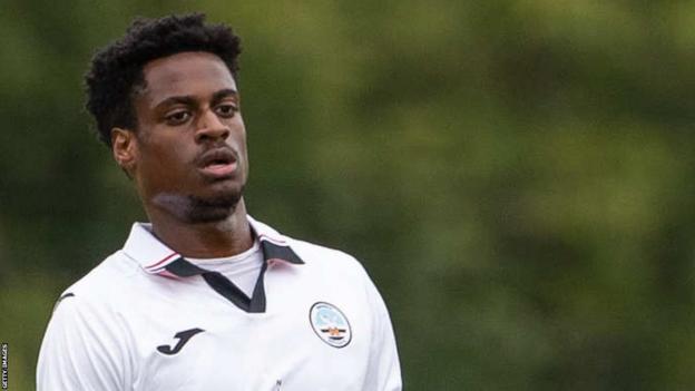 Swansea, Wales. 24 October 2022. Nathanael Ogbeta of Swansea City during  the Professional Development League game between Swansea City Under 21 and  Millwall Under 21 at the Swansea City Academy in Swansea