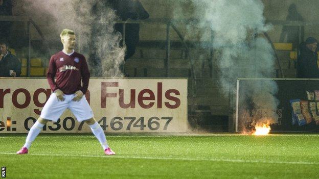 A flare on the pitch as Forfar Athletic face Linlithgow Rose