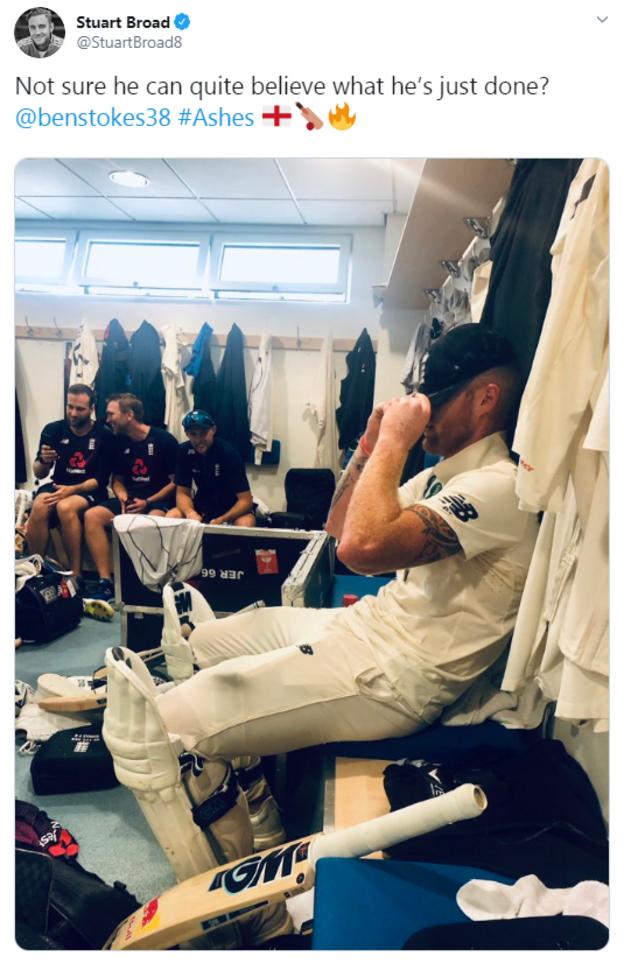 Picture of Ben Stokes in the England dressing room.