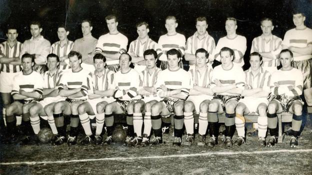 Caledonian and an Old Firm Select XI enactment     up   for a combined squad  photograph  earlier  their lucifer  connected  11 March 1959