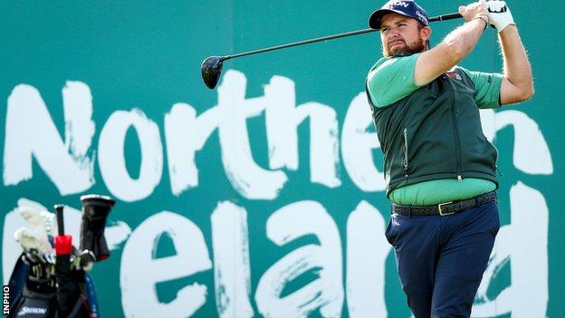 Shane Lowry tees off during his practice round at Galgorm on Wednesday