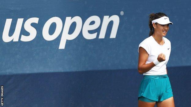 Emma Raducanu during practice at the US Open on Friday