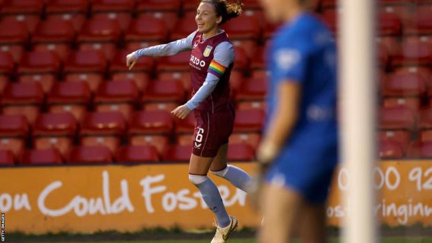 Aston Villa's Rachel Corsie celebrates scoring against Manchester City