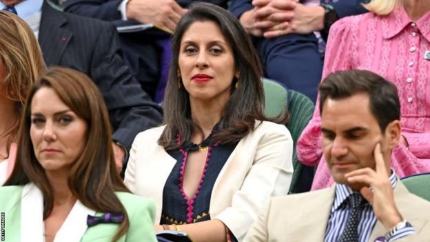 Nazanin Zaghari-Ratcliffe sits down  the Princess of Wales and Roger Federer during Andy Murray's first-round triumph   astatine  Wimbledon