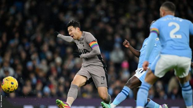 Son Hueng-min scores for Tottenham against Manchester City